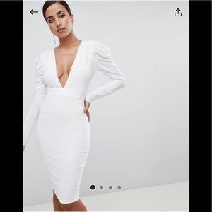Asos Vesper plunge front ruched sleeve midi dress